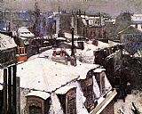 Herbert Gustave Schmalz Paintings - Rooftops Under Snow by Gustave Caillebotte